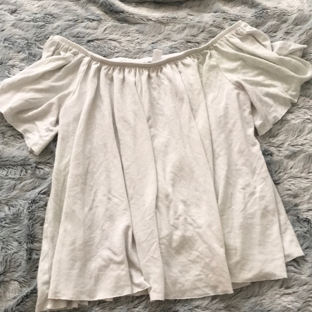 White bp over the shoulder top
